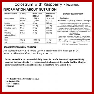 GENACTIV~ Lyophilized Colostrum with Raspberry - 60 lozenges