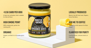 HUNTER & GATHER ~ Organic British Grass Fed GHEE -Pure Clarified Butter - 450g NATURALVITA