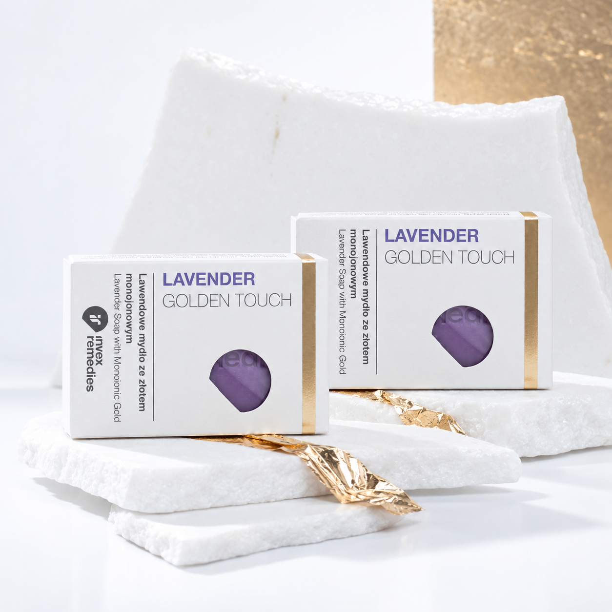 Two INVEX REMEDIES Lavender Soap bars with Monoionic Gold Au100 – 2 x 100g